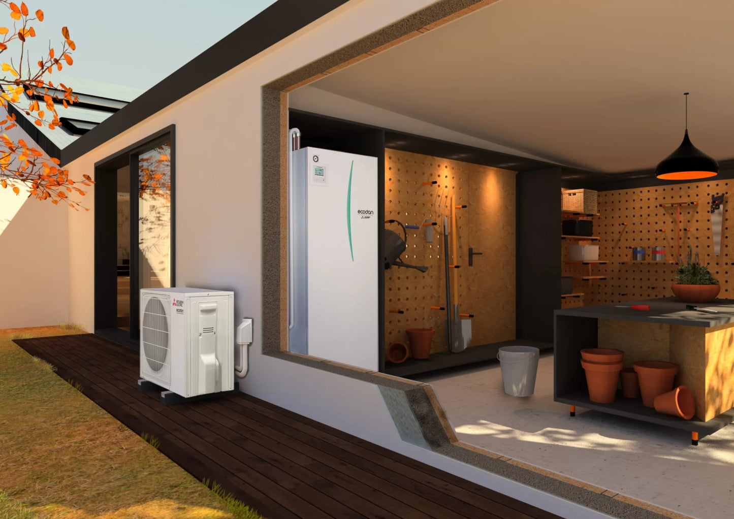 Mitsubishi Electric EcoDan Vesi-ilmalämpöpumppua asennettuna